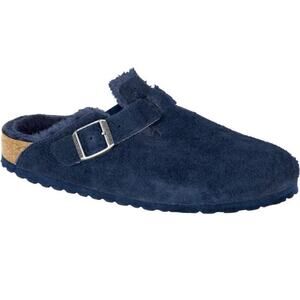 Birkenstock Women's Blue Boston Shearling Suede Leather Clogs Size 5